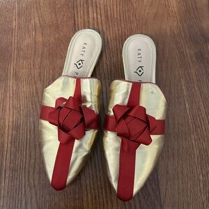 Katy Perry Gold and Red Bow Women's Mules